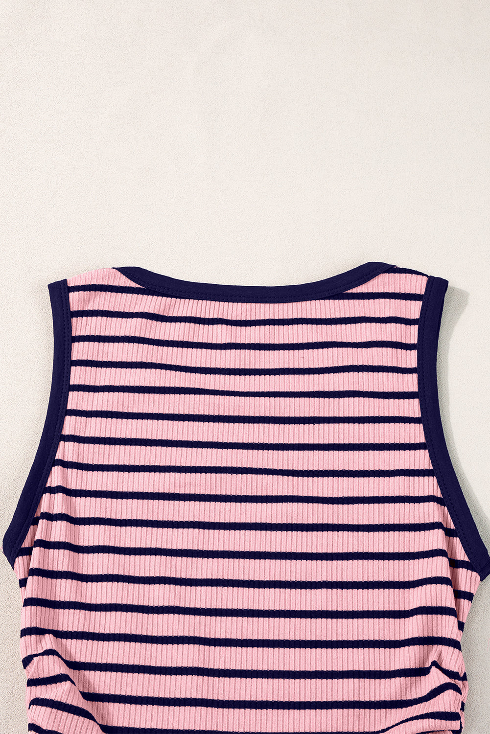 Black Stripe Contrast Trim Round Neck Sleeveless Slim Top