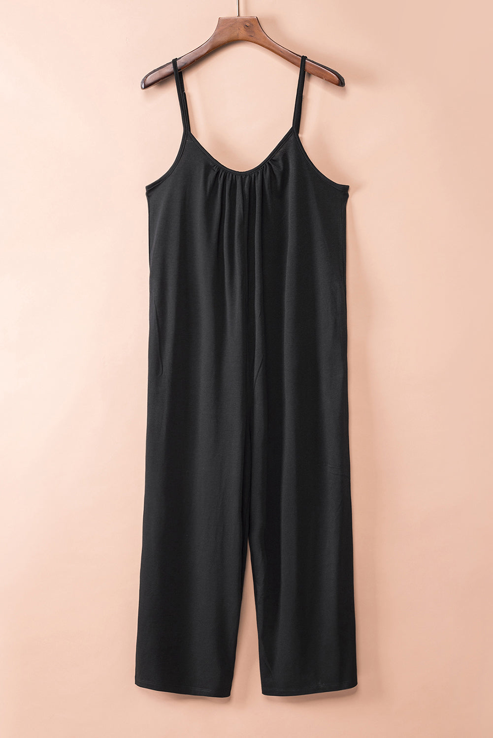 Black Casual Spaghetti Straps Wide Leg Pocketed Jumpsuits