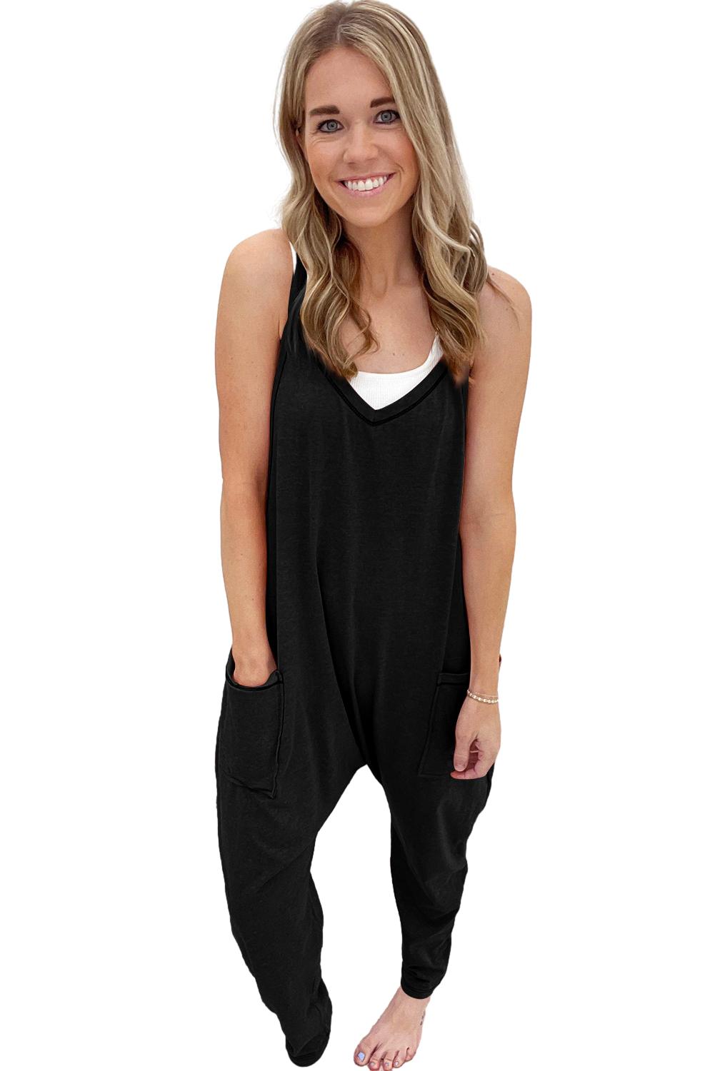 Black Solid Color Loose Fit Harem Jumpsuit