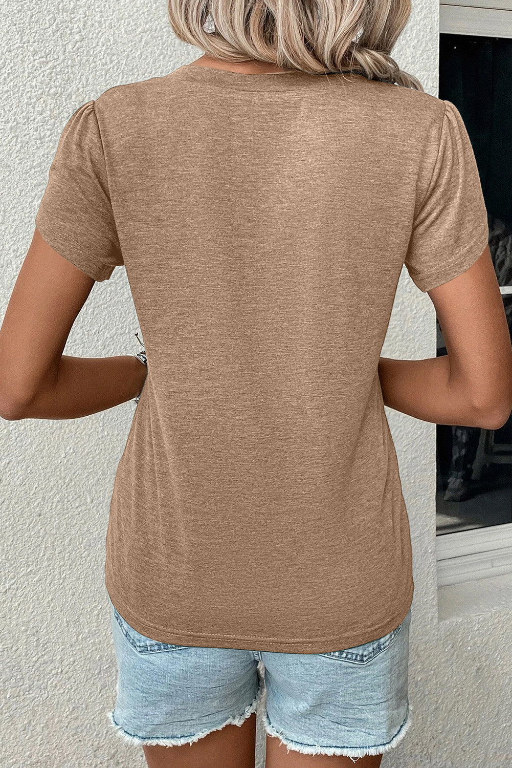 Carbon Grey Petal Sleeve V Neck T-Shirt