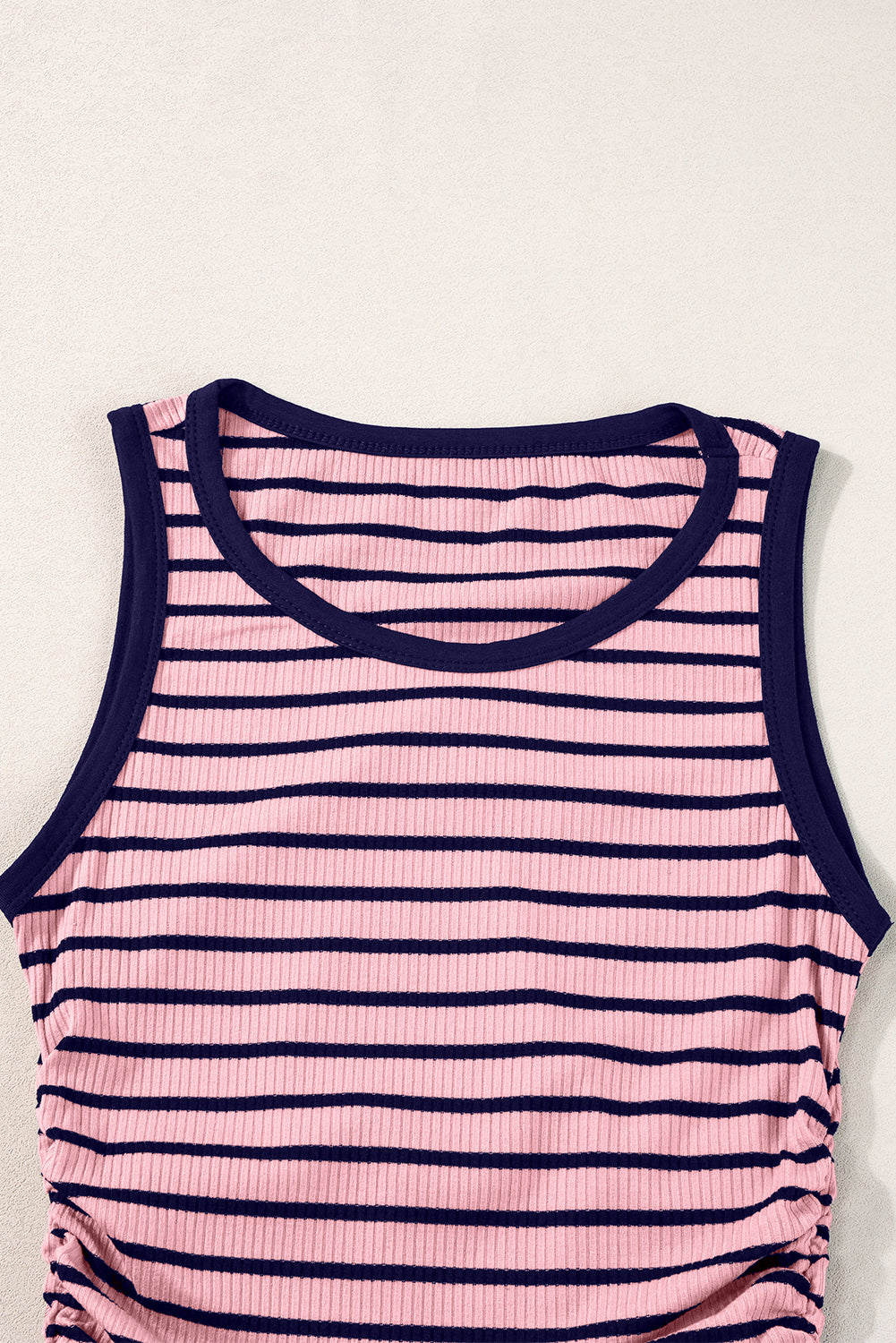 Black Stripe Contrast Trim Round Neck Sleeveless Slim Top