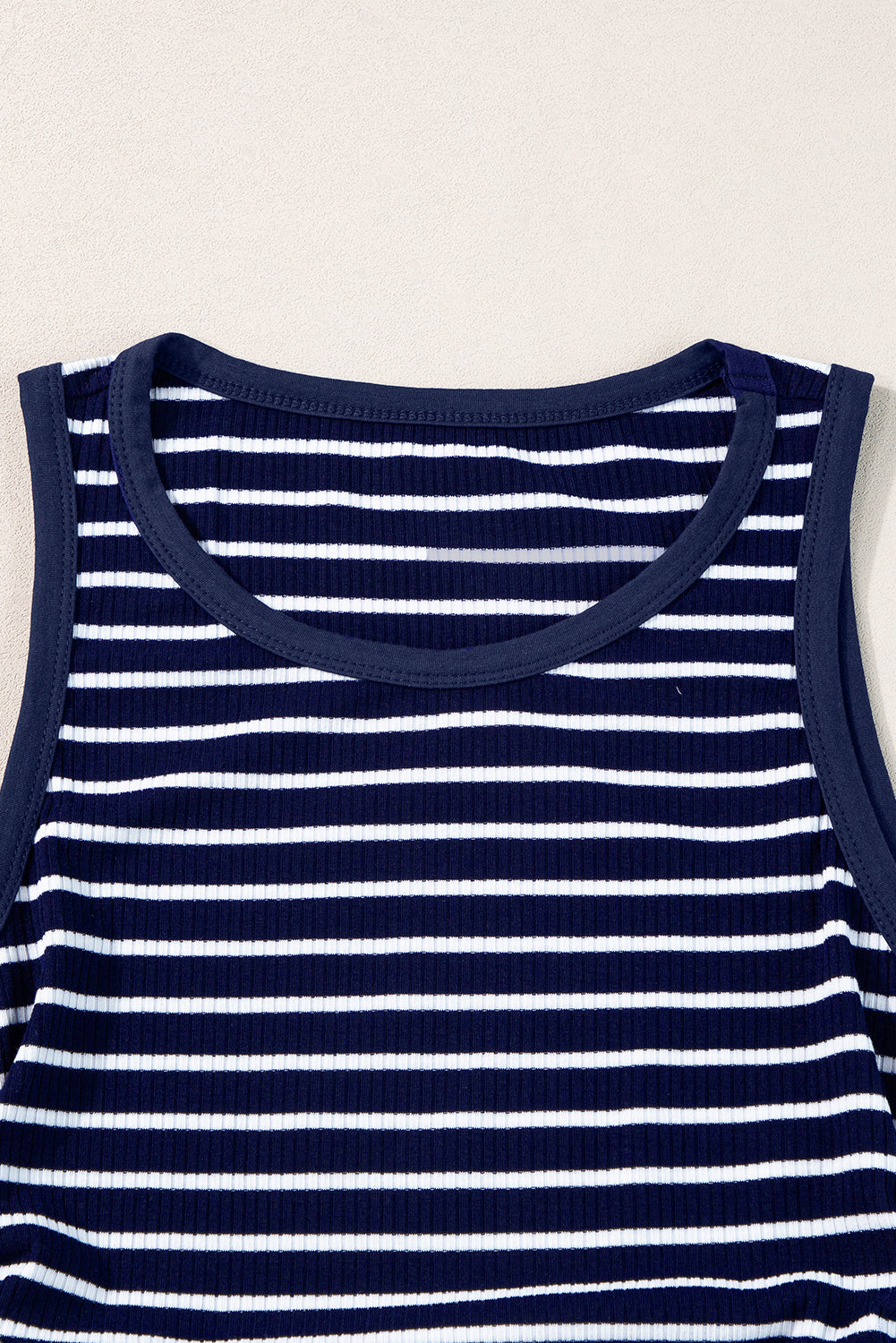 Black Stripe Contrast Trim Round Neck Sleeveless Slim Top