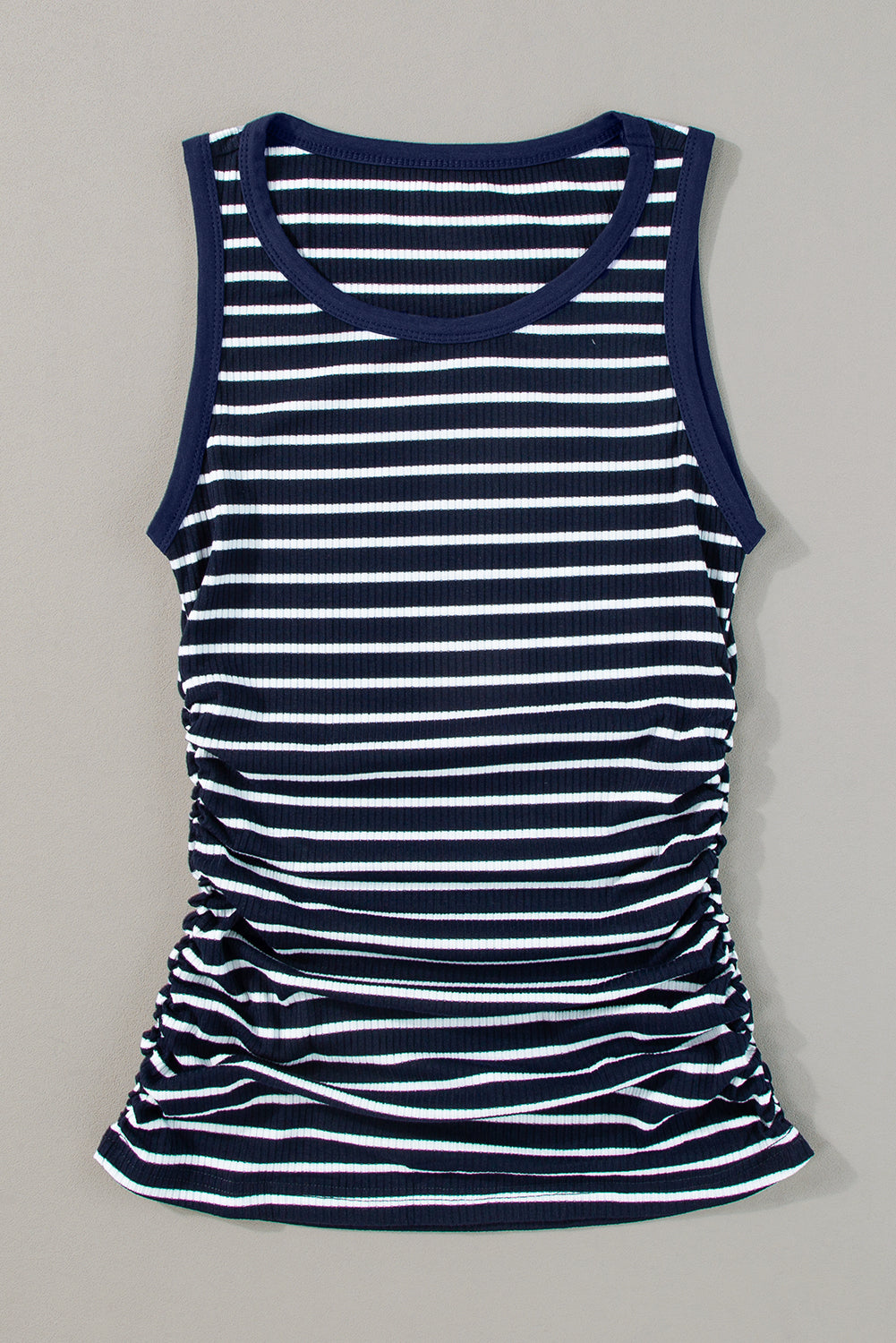 Black Stripe Contrast Trim Round Neck Sleeveless Slim Top